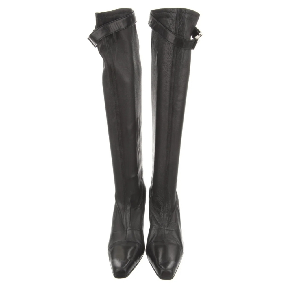 Coco Chanel NWOT Black Leather  Boots Buckle at top Luxury Size10 will fit 91/2 - Picture 3 of 4